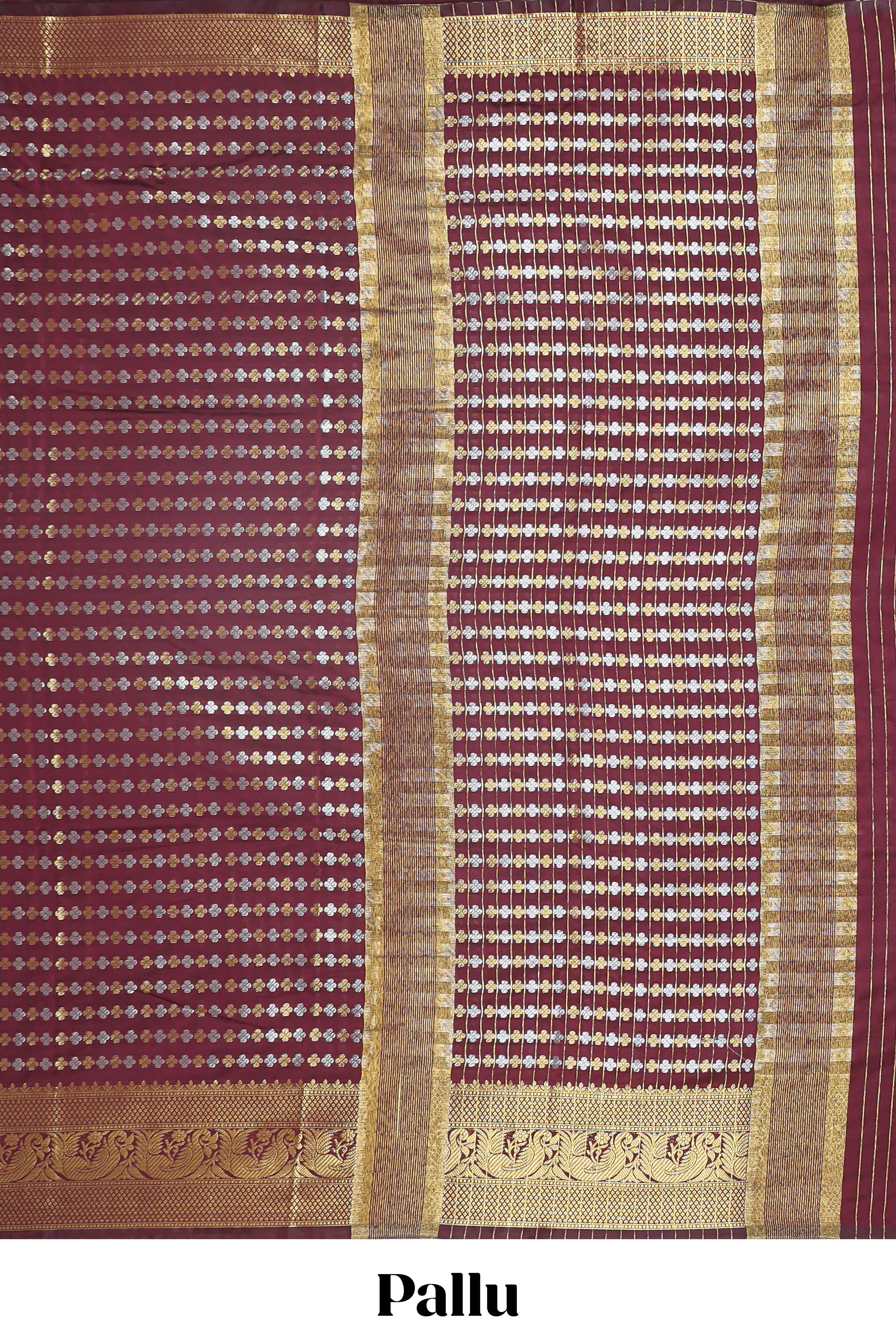 Maroon zari buttas raw silk saree with self zari border and matching blouse