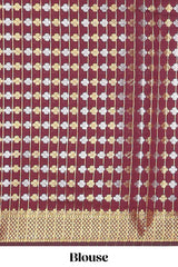 Maroon zari buttas raw silk saree with self zari border and matching blouse
