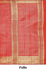 Red zari buttas raw silk saree with self zari border and matching blouse