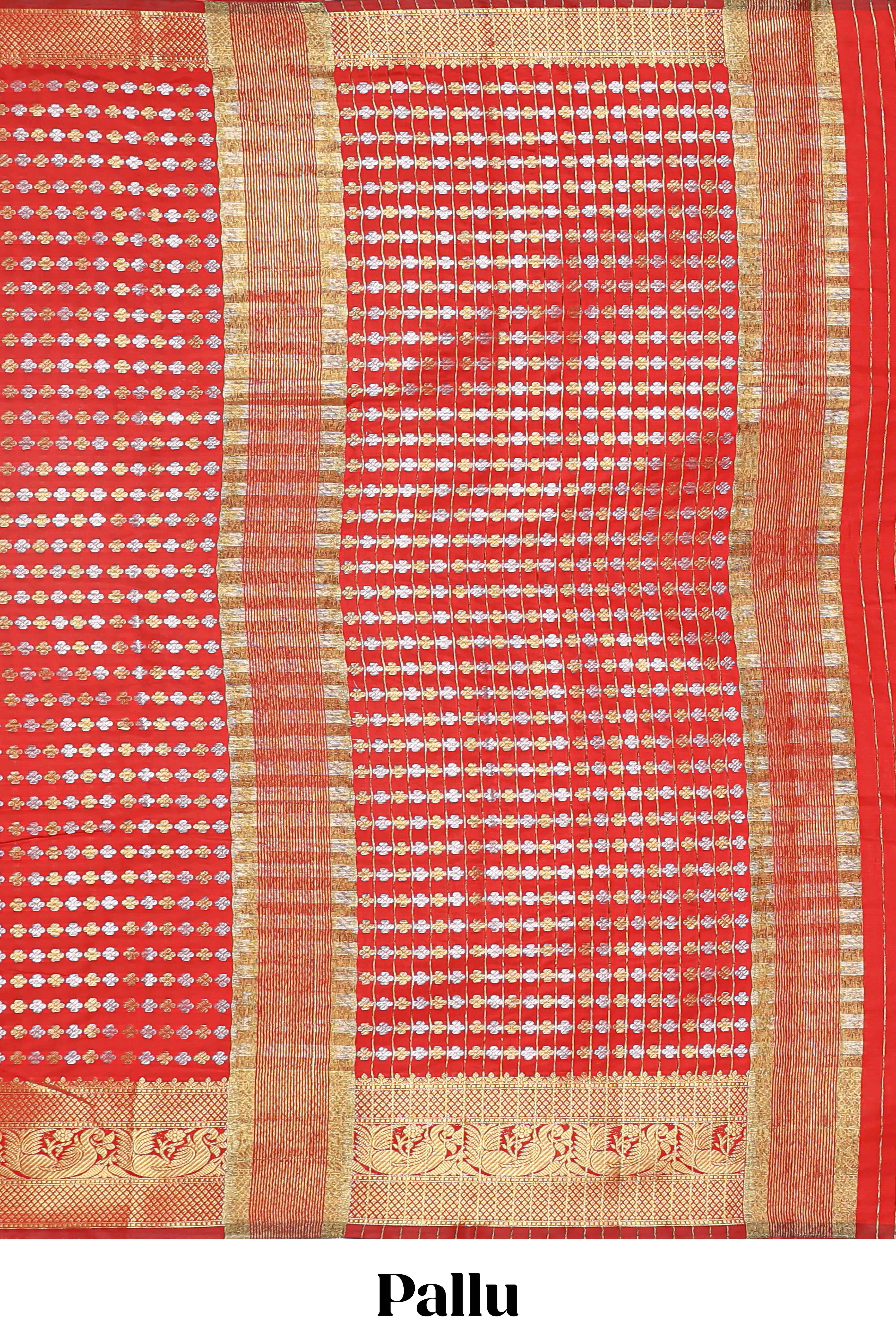 Red zari buttas raw silk saree with self zari border and matching blouse