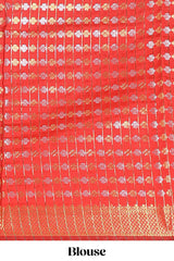 Red zari buttas raw silk saree with self zari border and matching blouse