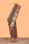 Brown zari buttas raw silk saree with self zari border and matching blouse