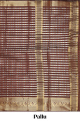 Brown zari buttas raw silk saree with self zari border and matching blouse