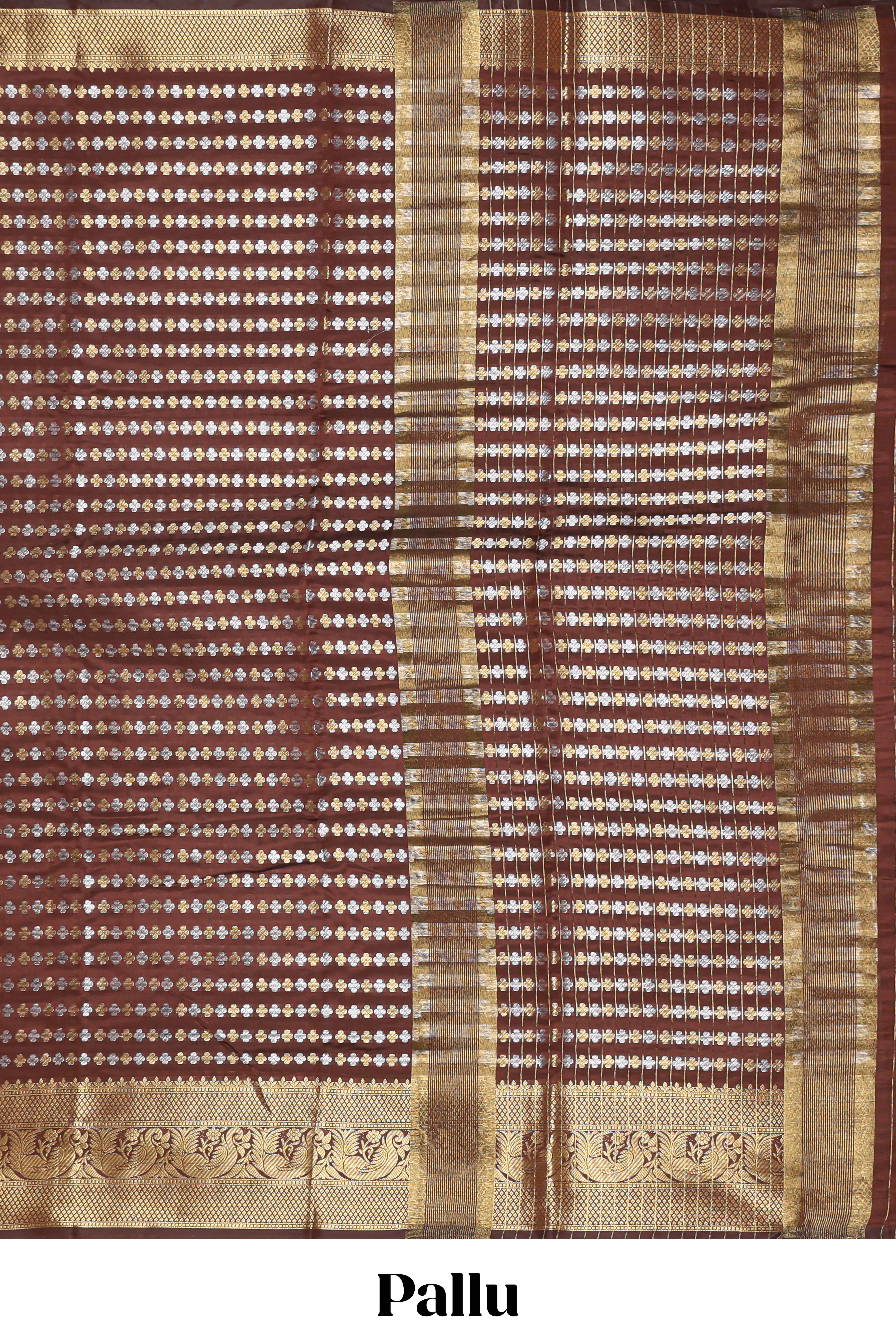 Brown zari buttas raw silk saree with self zari border and matching blouse