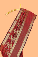 Red zari checks and buttas raw silk saree with self zari border and matching blouse