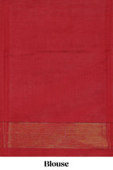 Red zari checks and buttas raw silk saree with self zari border and matching blouse