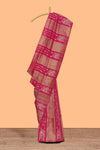 Borderless pink striped and peacock zari design raw silk saree with self zari pallu and matching blouse