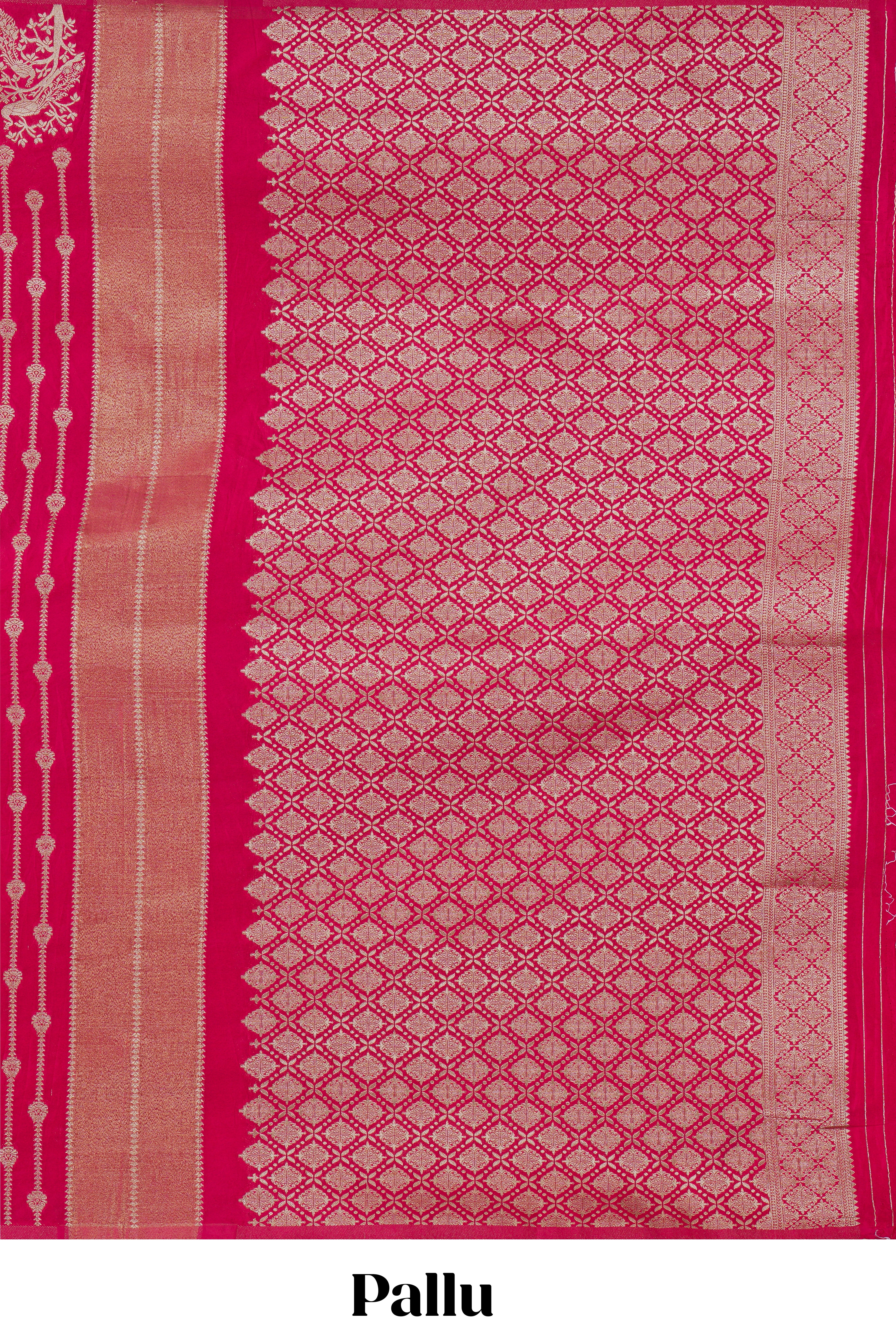 Borderless pink striped and peacock zari design raw silk saree with self zari pallu and matching blouse