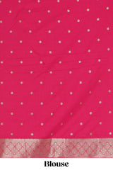 Borderless pink striped and peacock zari design raw silk saree with self zari pallu and matching blouse