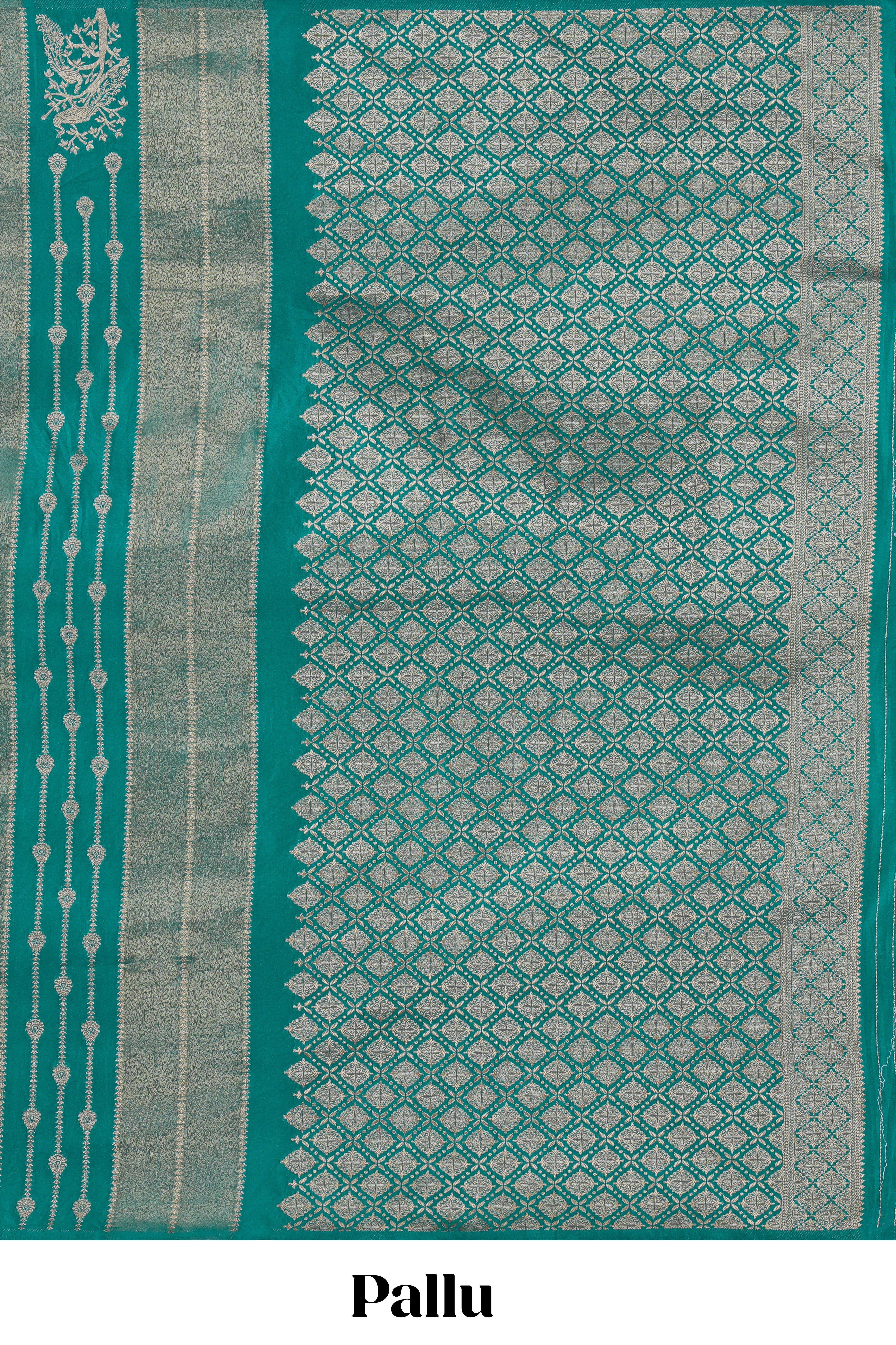 Borderless green striped and peacock zari design raw silk saree with self zari pallu and matching blouse