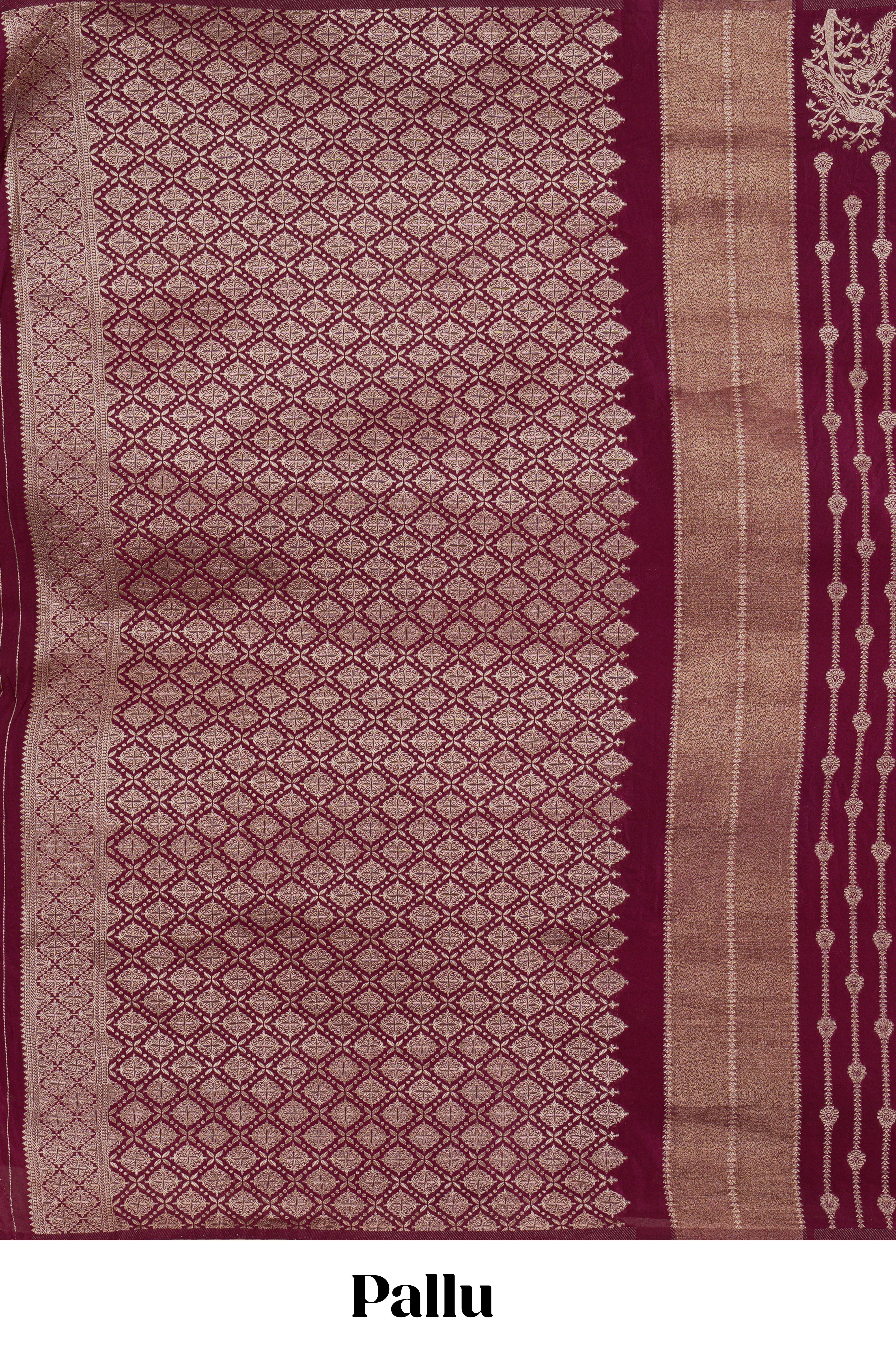 Borderless maroon striped and peacock zari design raw silk saree with self zari pallu and matching blouse