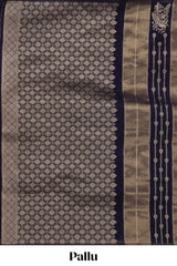 Borderless blue striped and peacock zari design raw silk saree with self zari pallu and matching blouse