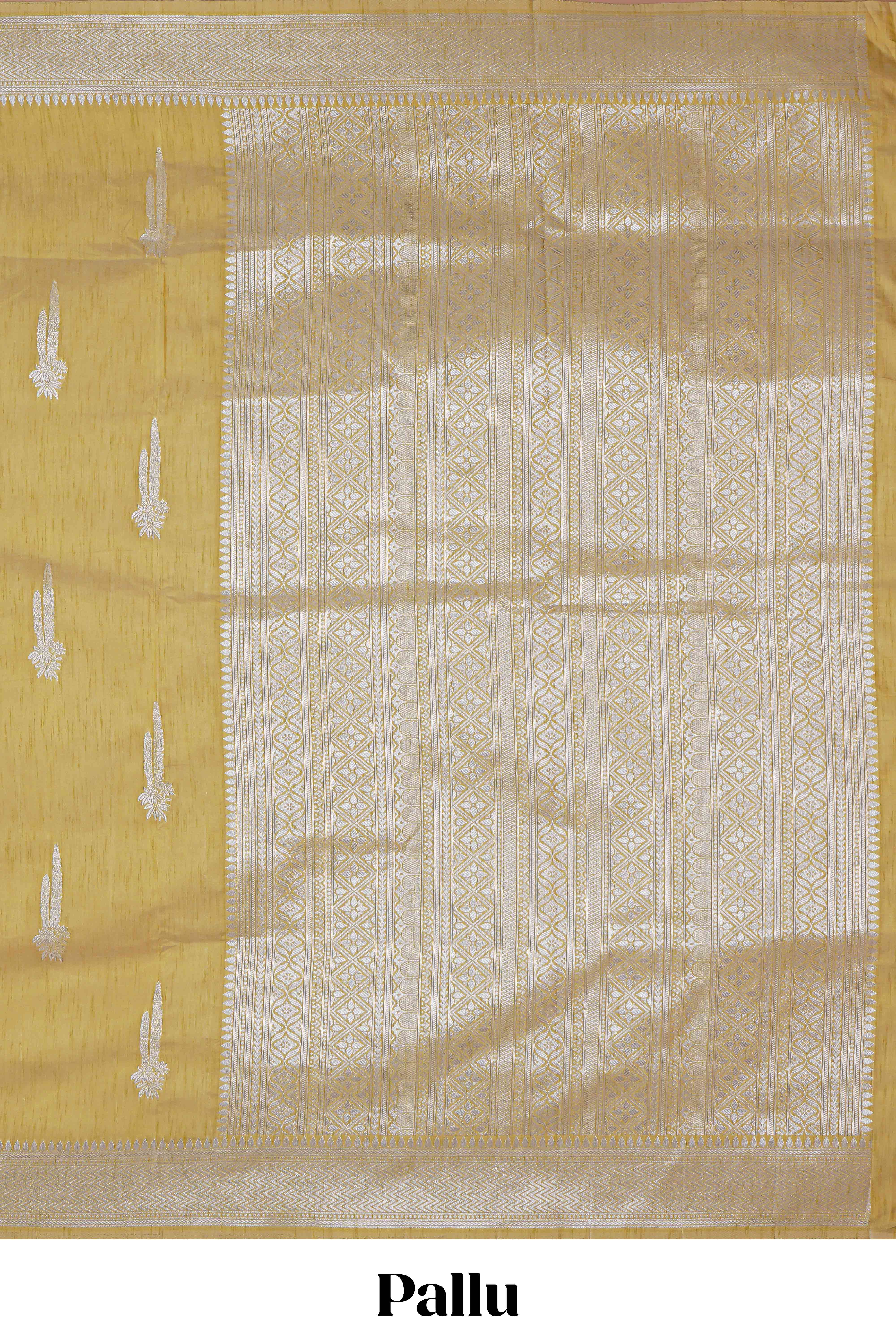 Mustard floral zari motifs design raw silk saree with self zari border and matching motifs blouse