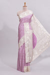 Beige striped design raw silk saree with self border and matching blouse