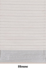Off white checked zari design raw silk saree with self zari border and matching striped blouse