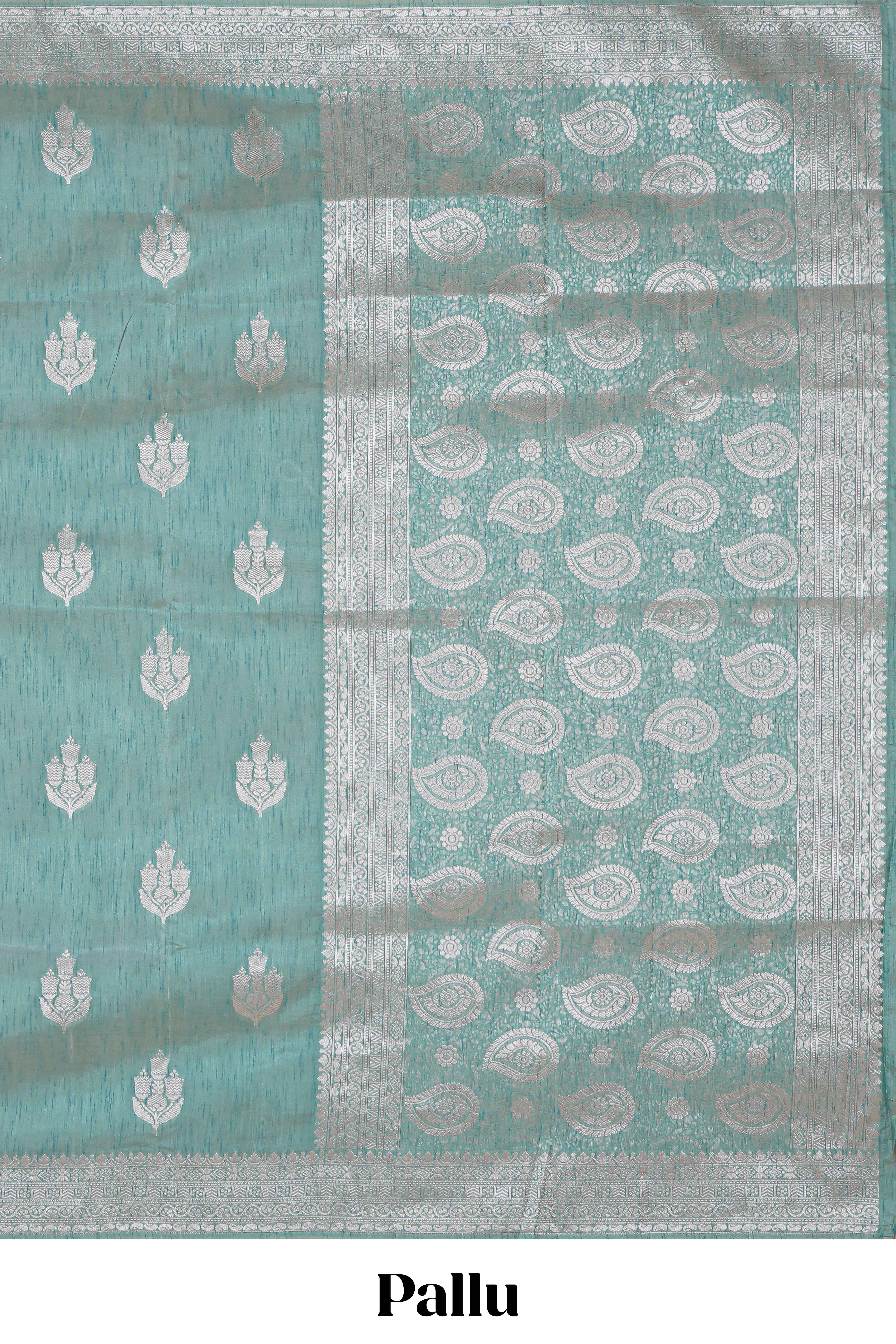 Green floral zari design raw silk saree with self zari border and matching motifs blouse