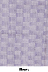 Off white striped design raw silk saree with self peacock design embroidery border and matching checked blouse