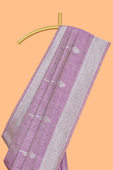 Lavender floral zari motifs design raw silk saree with self zari border and matching motifs blouse