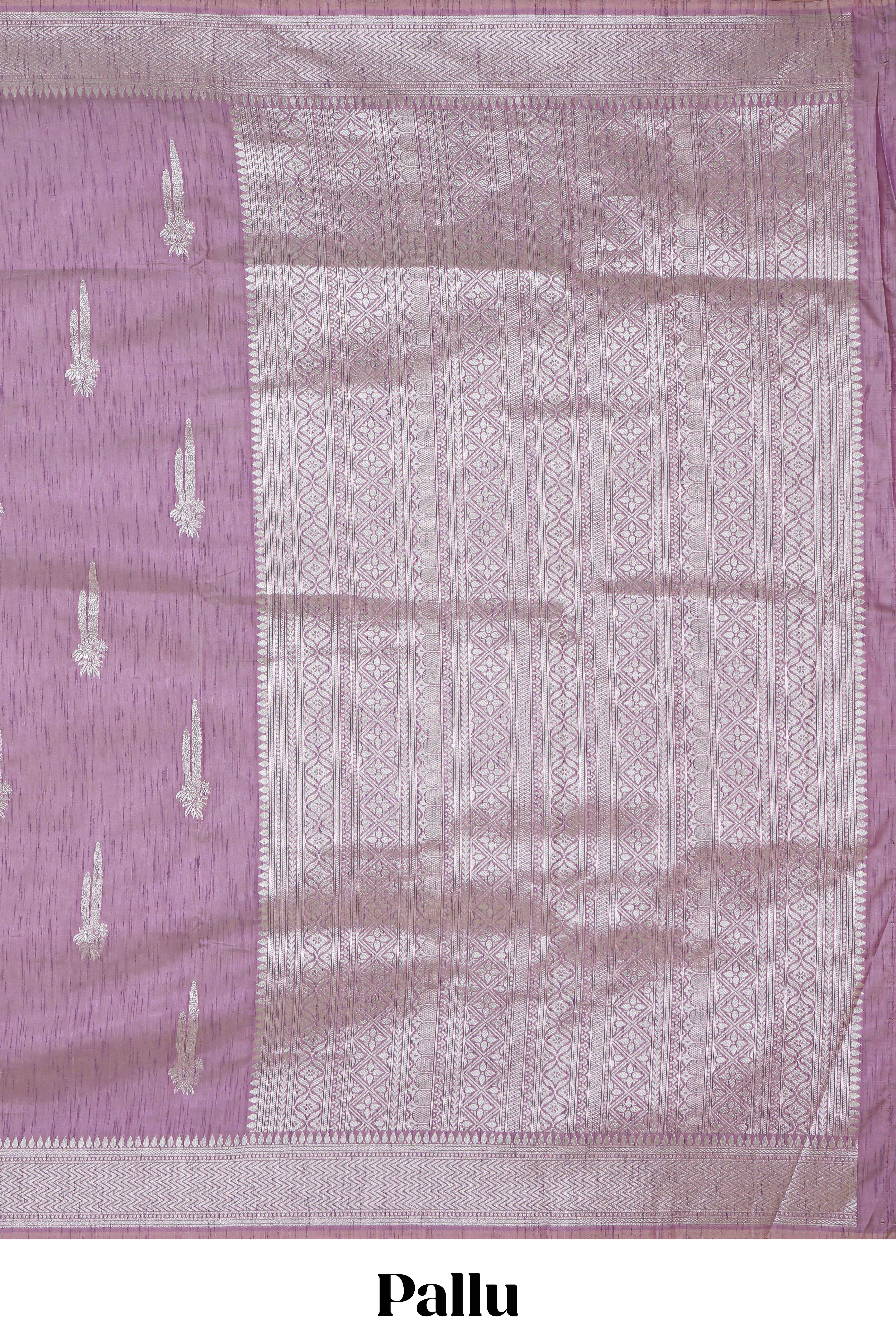 Lavender floral zari motifs design raw silk saree with self zari border and matching motifs blouse