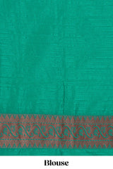 Borderless green zari motifs design raw silk saree with self zari pallu and matching blouse