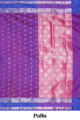 Violet zari motifs design raw silk saree with contrast zari border and zari design blouse