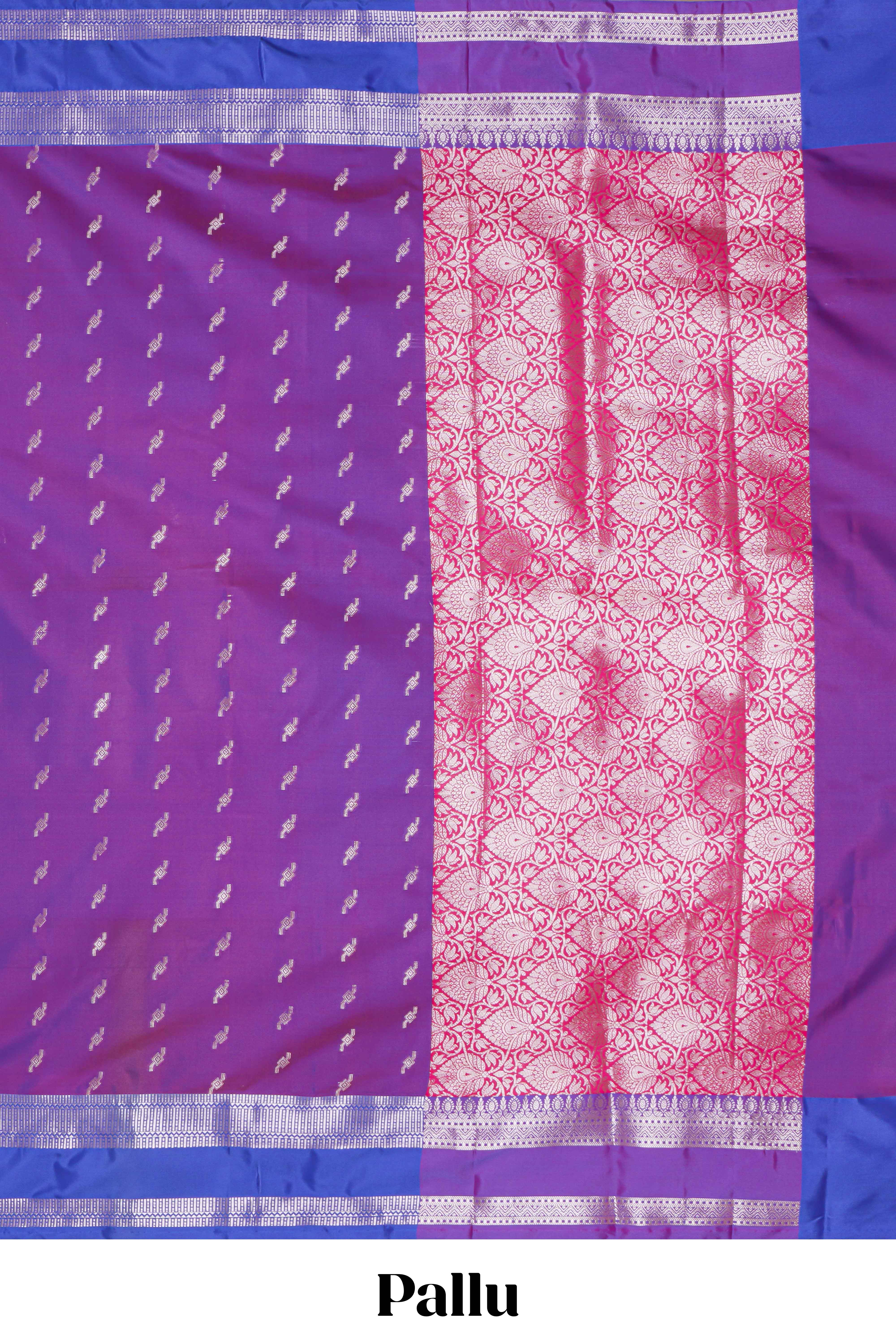 Violet zari motifs design raw silk saree with contrast zari border and zari design blouse