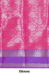 Violet zari motifs design raw silk saree with contrast zari border and zari design blouse