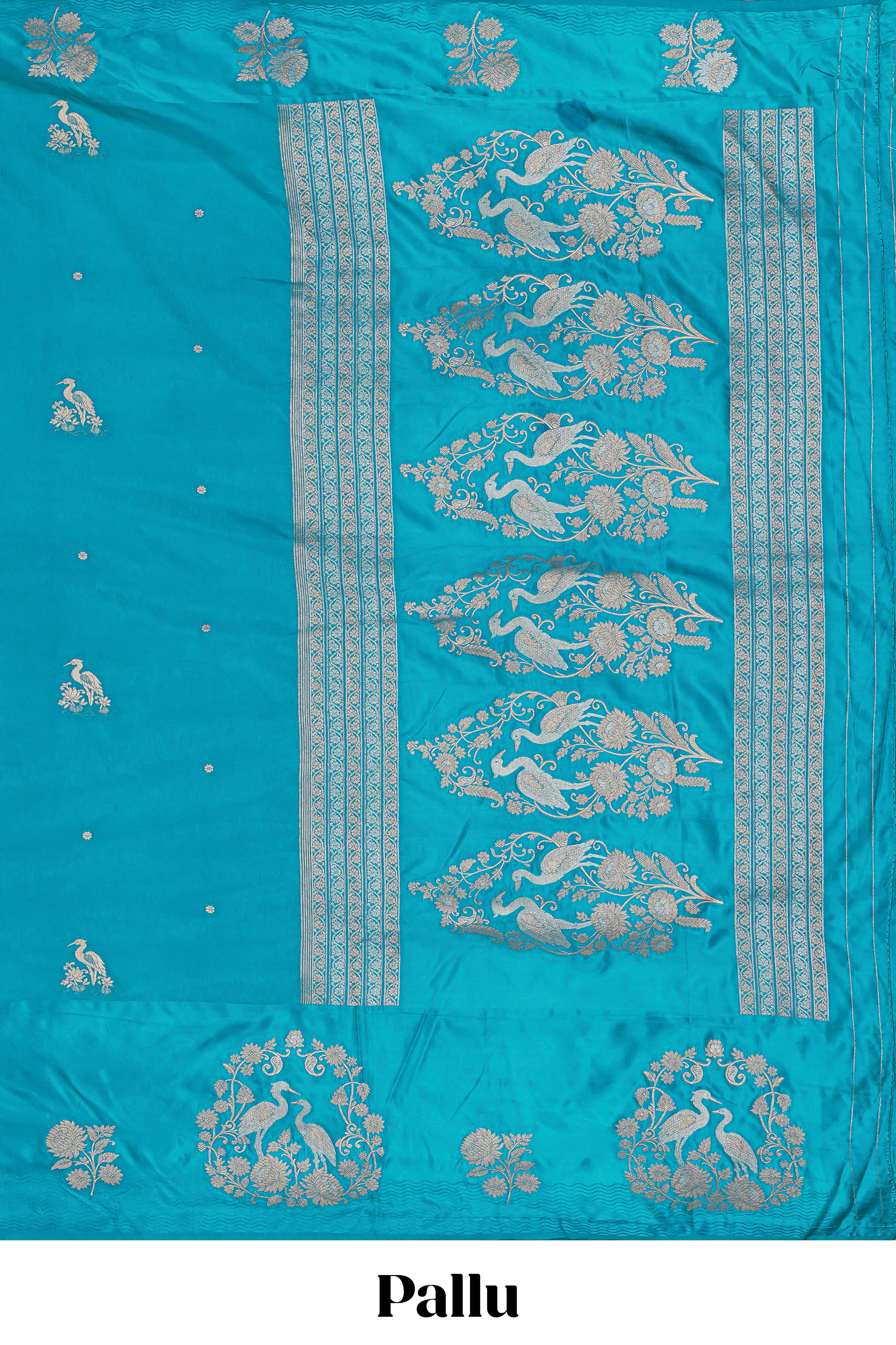 Blue floral zari motifs design raw silk saree with self zari border and matching blouse