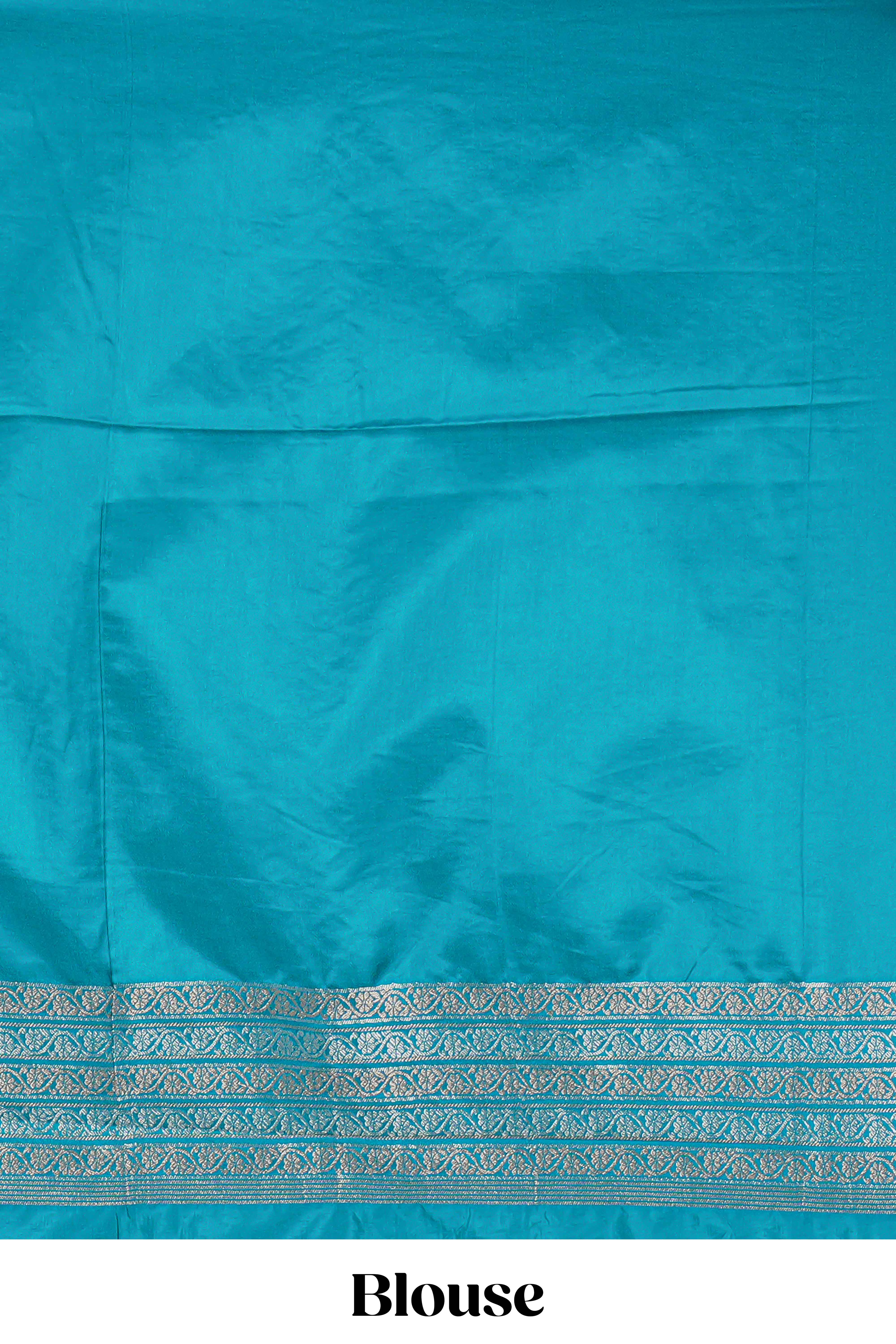 Blue floral zari motifs design raw silk saree with self zari border and matching blouse