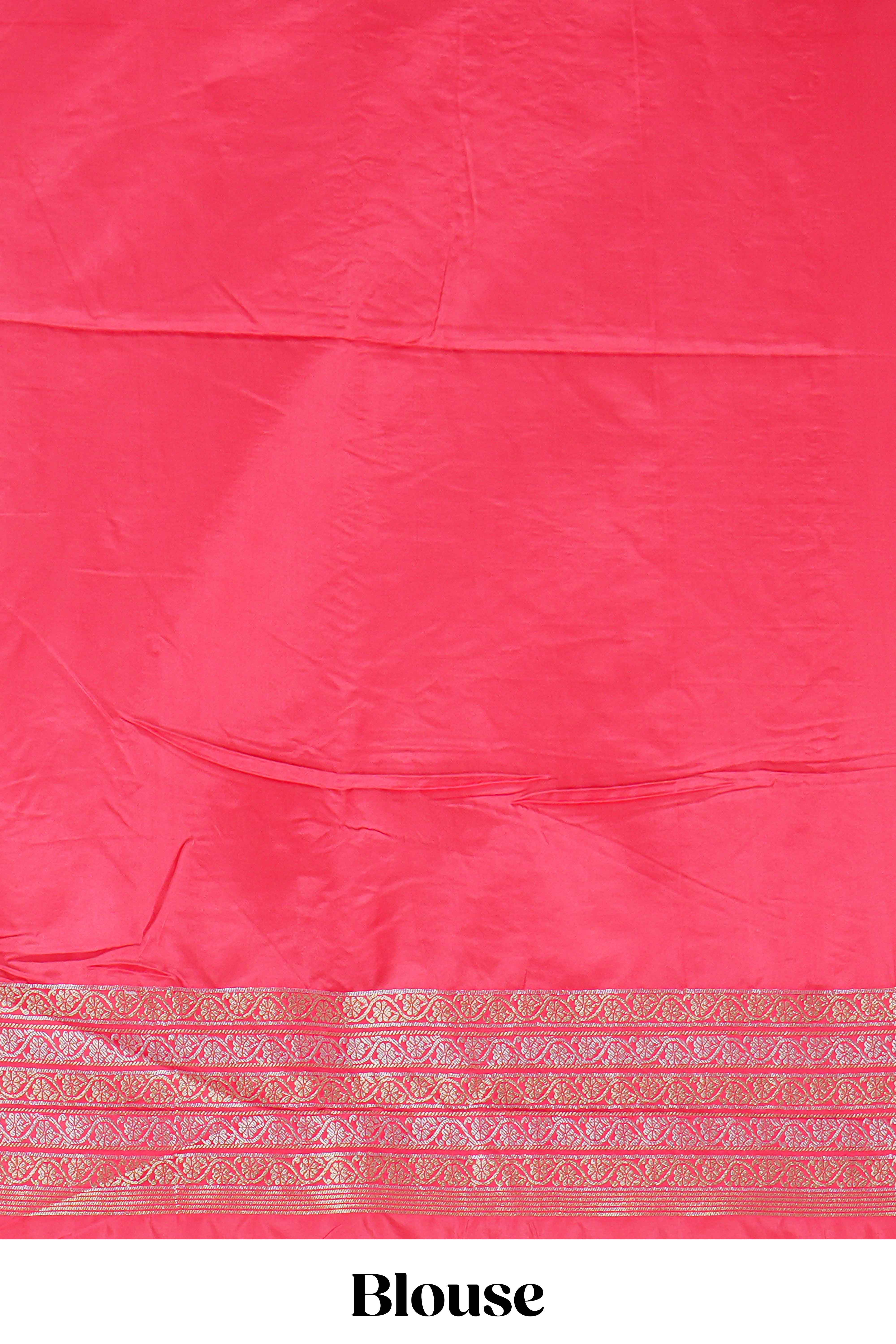 Pink floral zari motifs design raw silk saree with self zari border and matching blouse