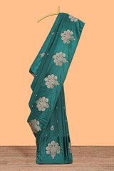 Green floral zari motifs design raw silk saree with self zari border and matching blouse