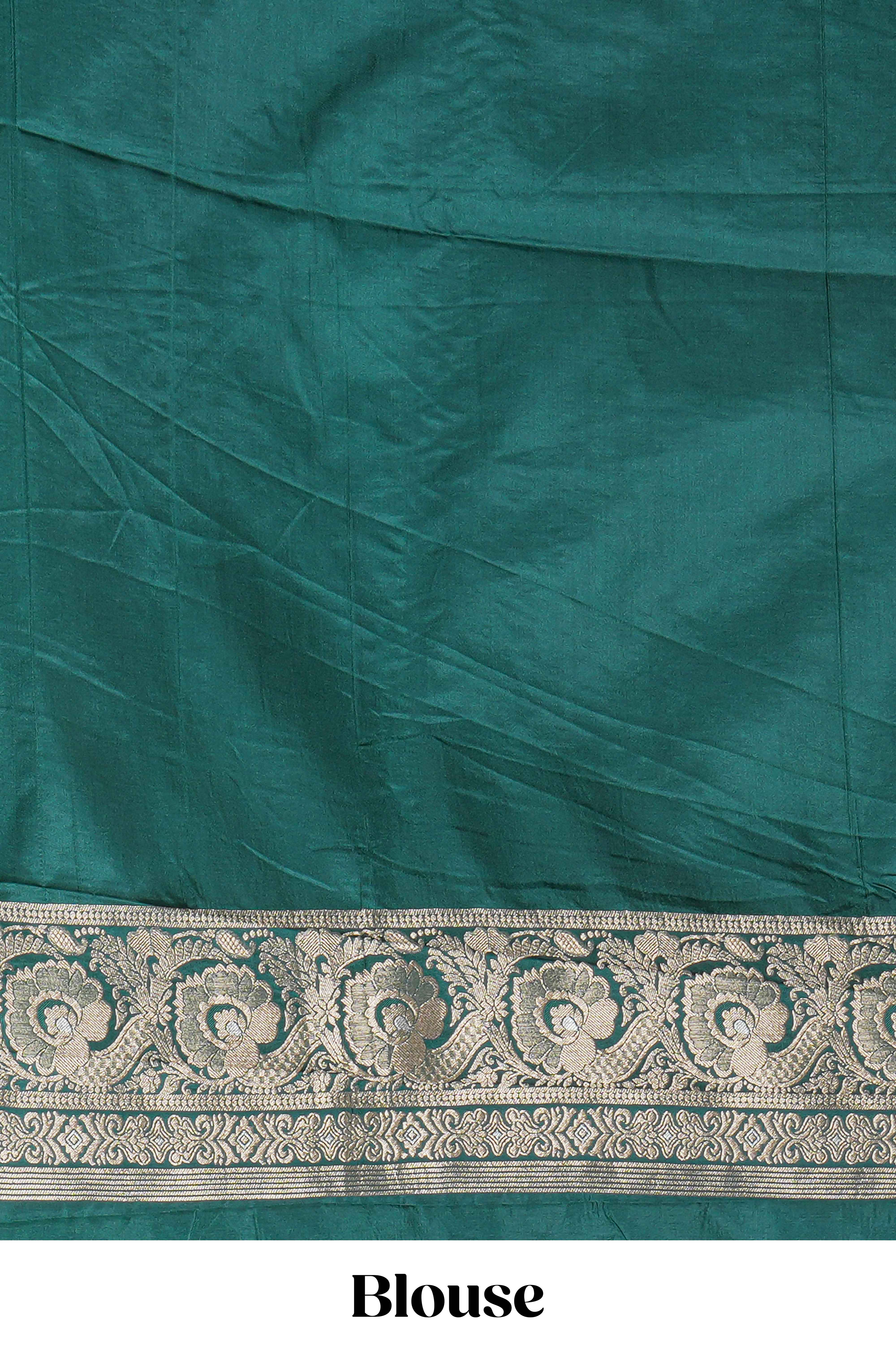 Green floral zari motifs design raw silk saree with self zari border and matching blouse