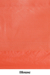Orange floral zari motifs design raw silk saree with self zari border and matching blouse