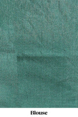 Borderless green peacock feather print south cotton saree with matching blouse