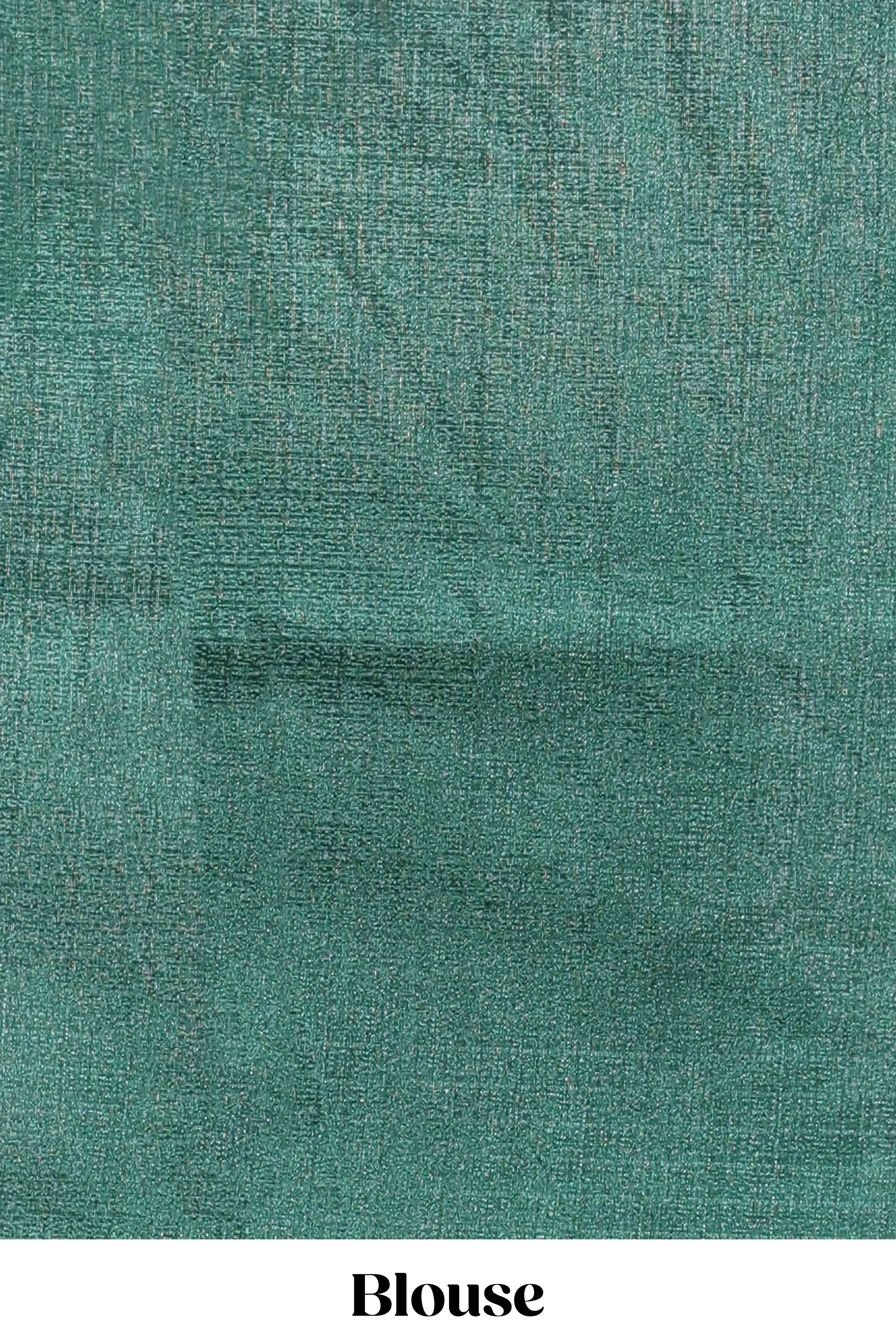 Borderless green peacock feather print south cotton saree with matching blouse