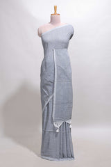 Borderless grey plain south cotton saree with contrast floral print blouse