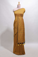 Borderless mustard plain south cotton saree with contrast floral print blouse