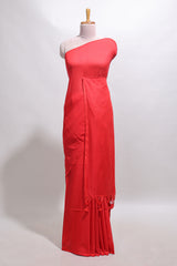 Borderless red plain south cotton saree with contrast floral print blouse