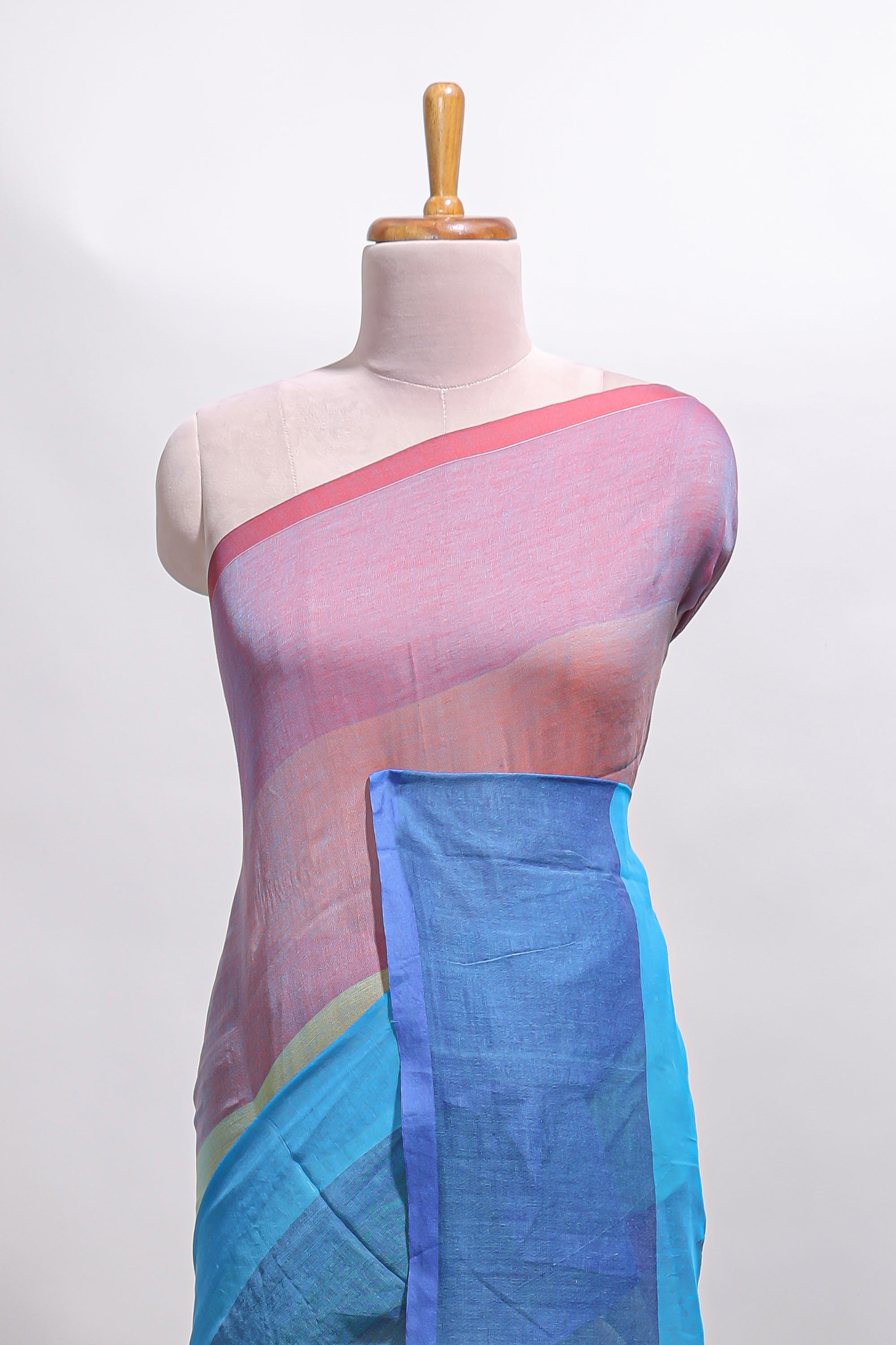 Borderless multi color striped south cotton saree with matching striped blouse
