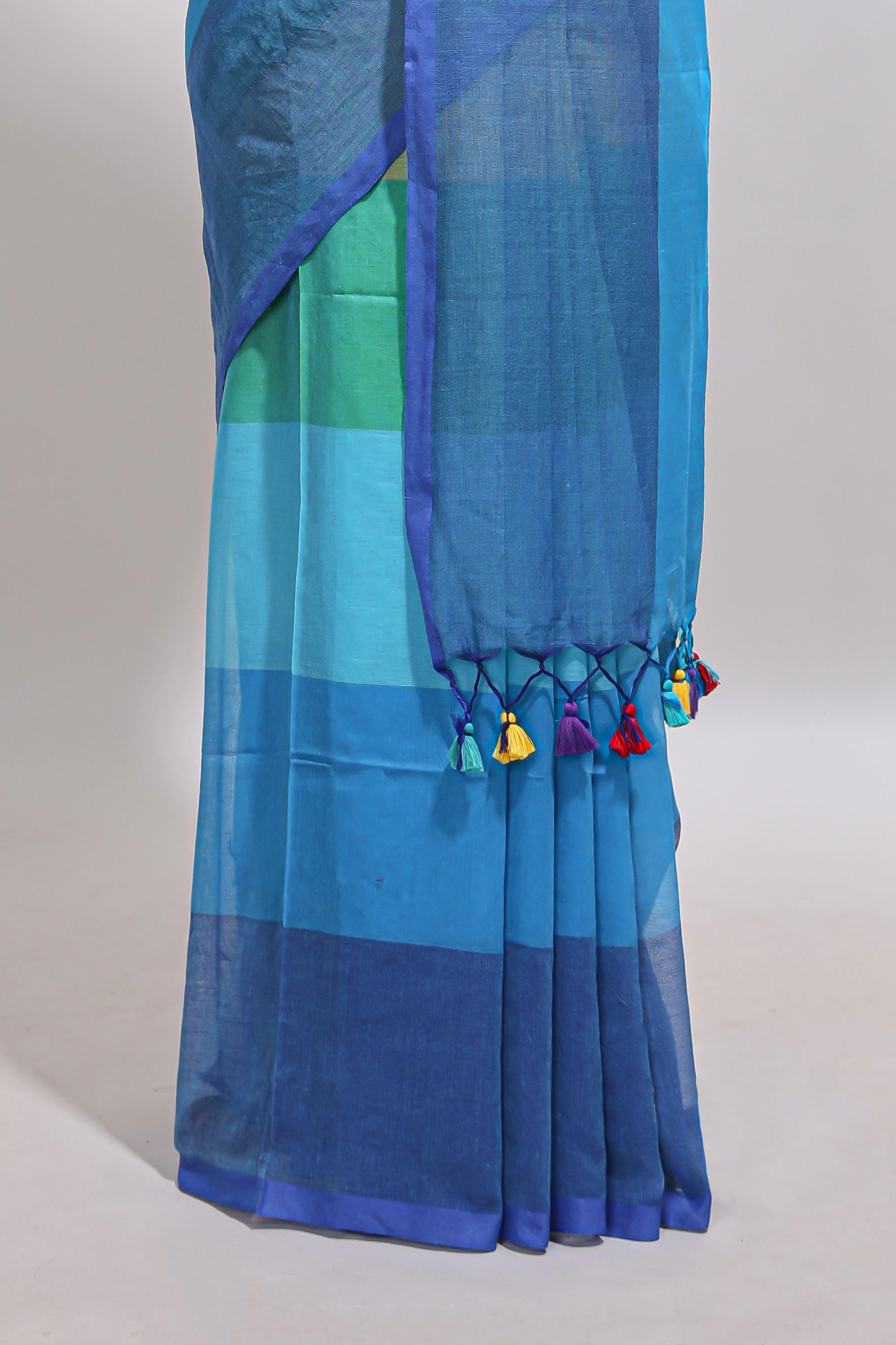 Borderless multi color striped south cotton saree with matching striped blouse