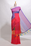 Borderless multi color striped south cotton saree with matching striped blouse