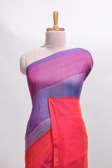 Borderless multi color striped south cotton saree with matching striped blouse