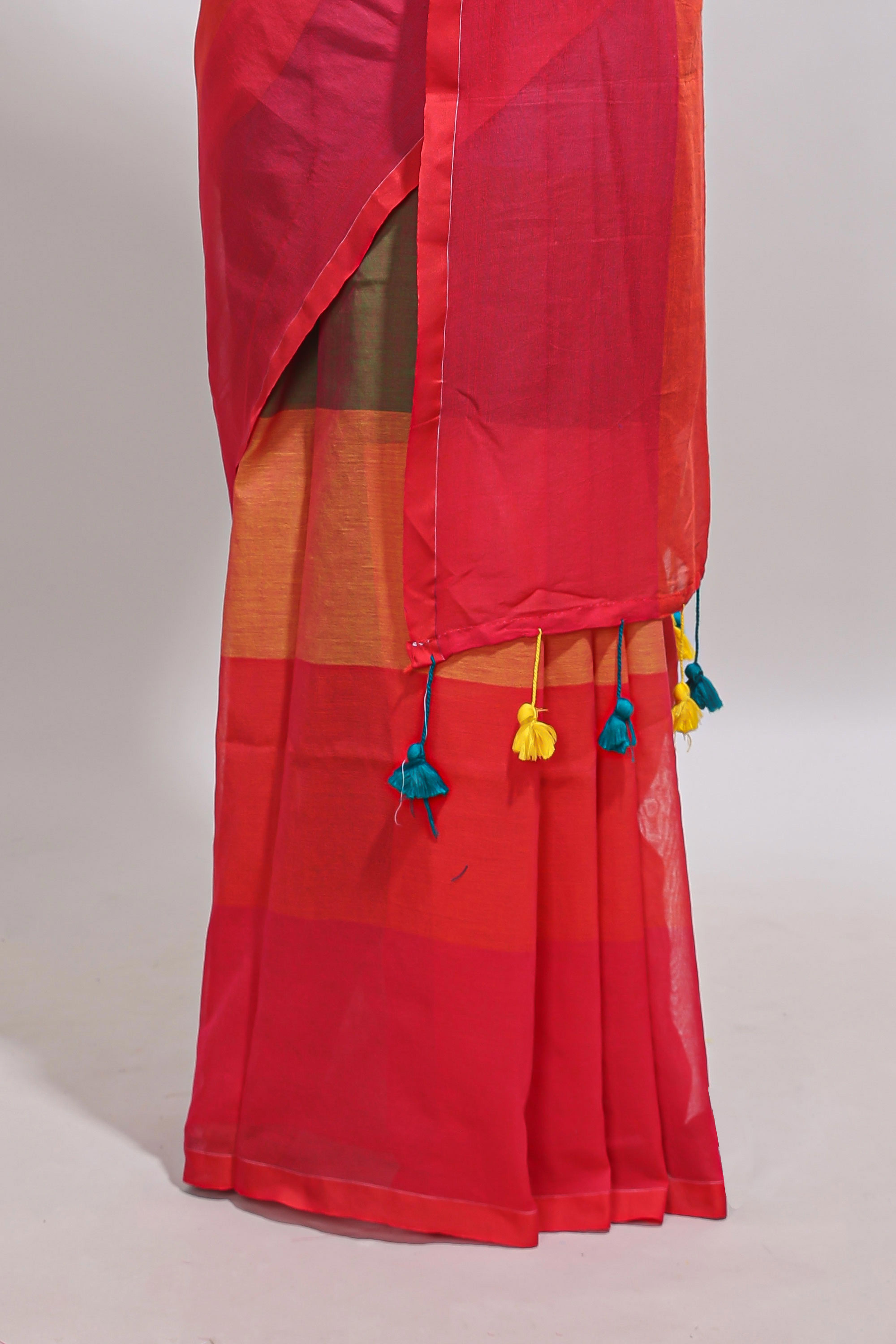 Borderless multi color striped south cotton saree with matching striped blouse