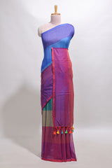 Borderless multi color striped south cotton saree with matching striped blouse