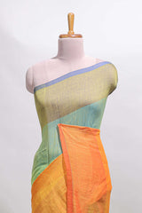 Borderless multi color striped south cotton saree with matching striped blouse