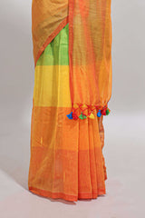 Borderless multi color striped south cotton saree with matching striped blouse