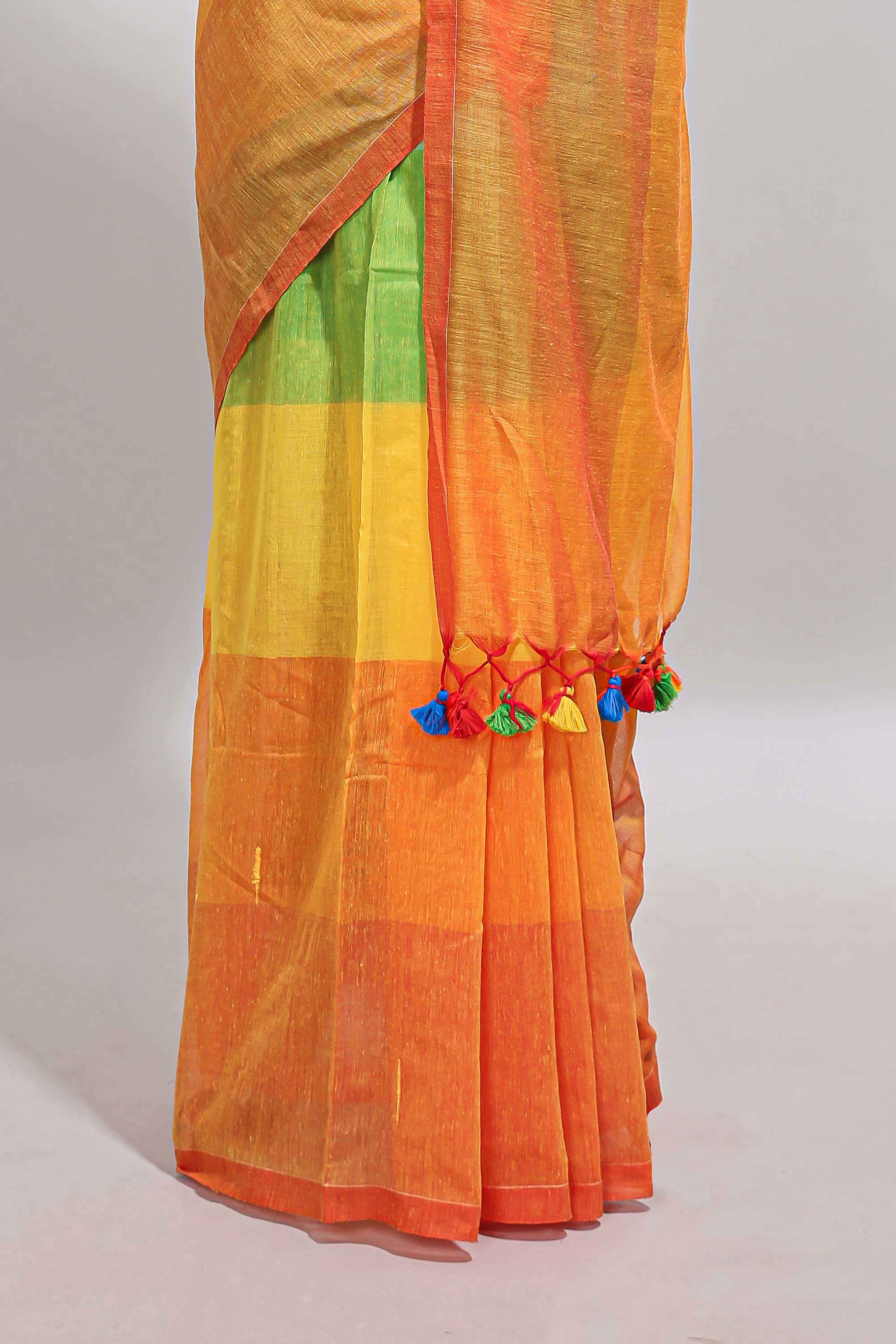 Borderless multi color striped south cotton saree with matching striped blouse