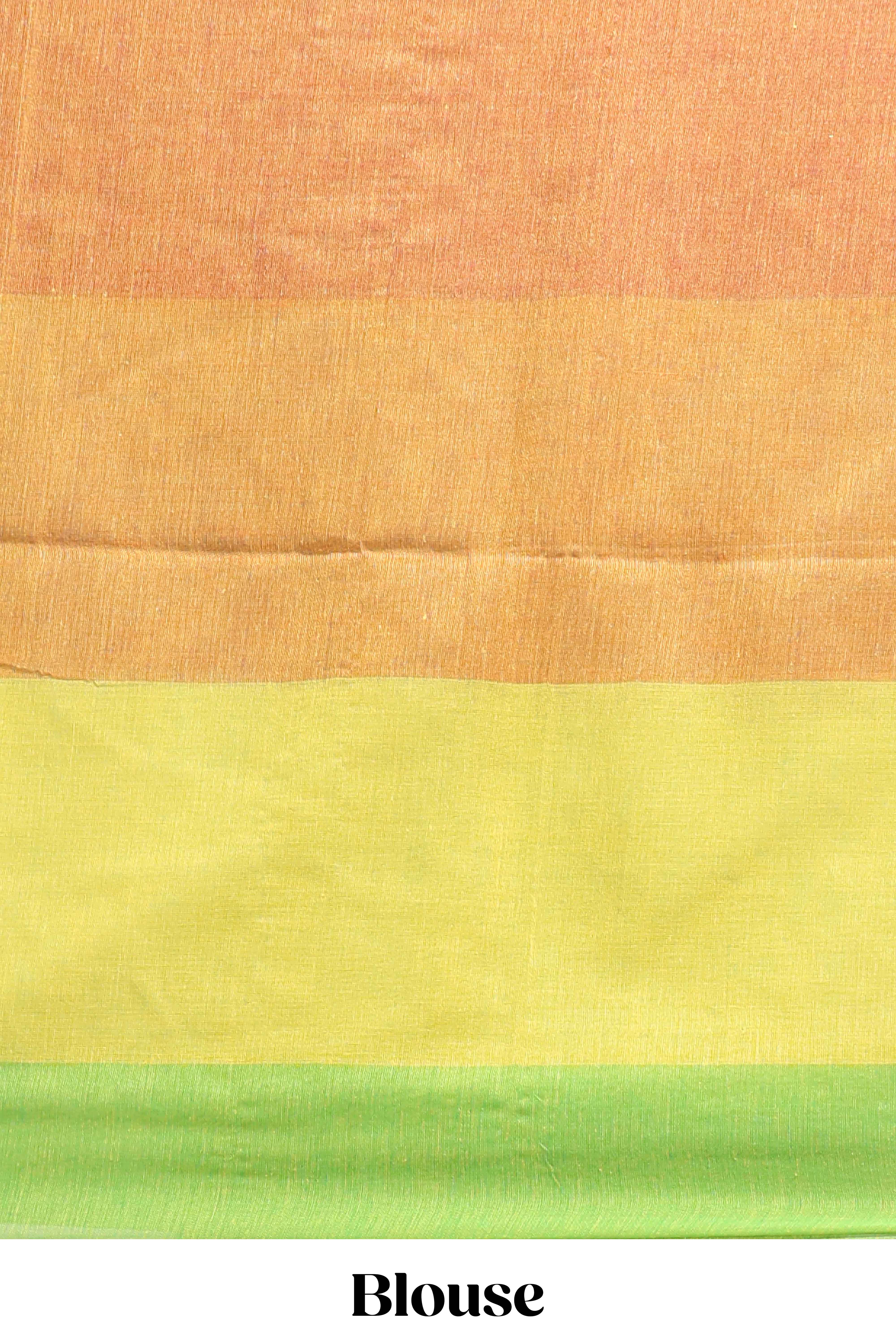 Borderless multi color striped south cotton saree with matching striped blouse