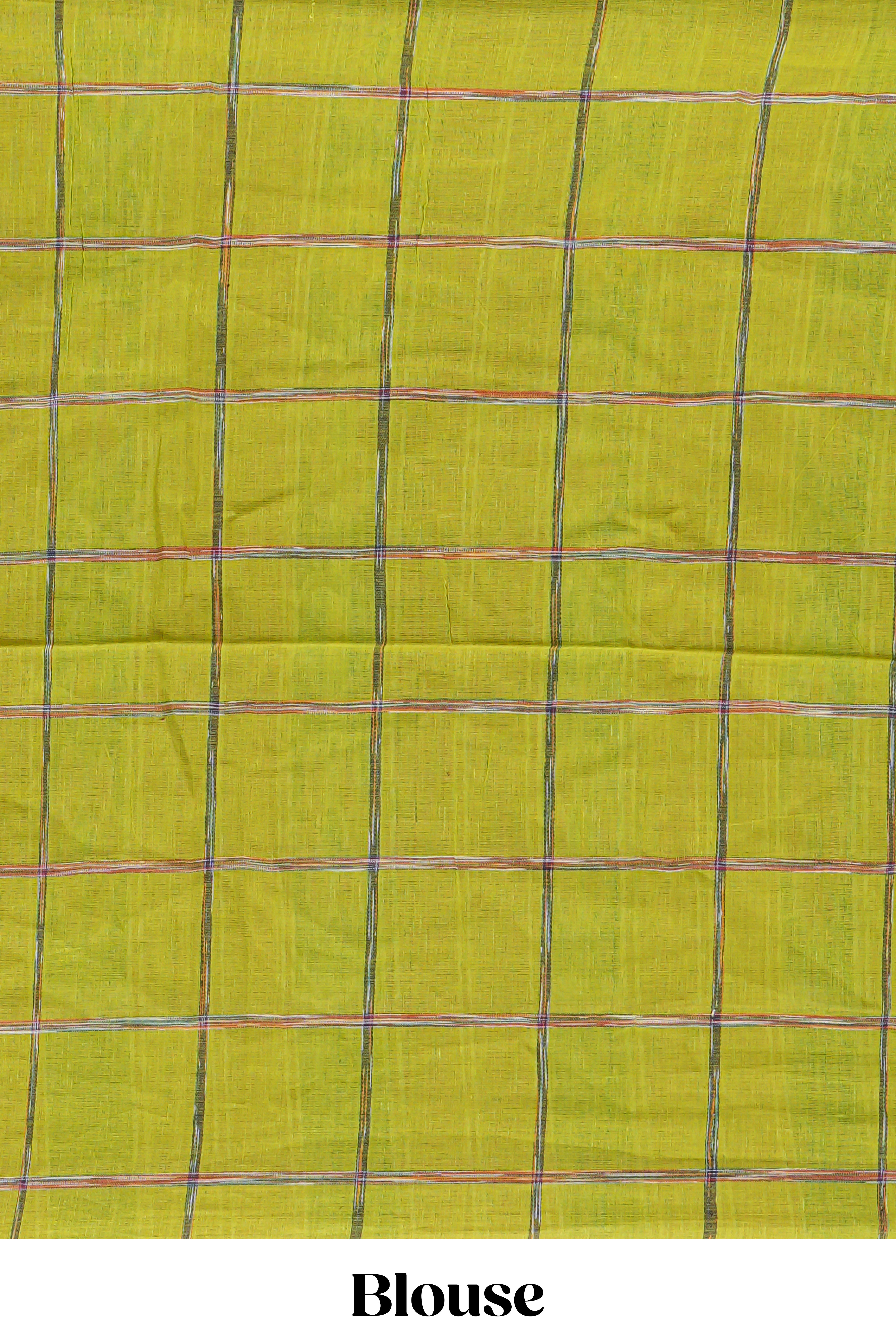 Green checked south cotton saree with contrast border and ikkat style pallu