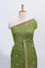 Green thread butta south cotton saree with self zari border and matching pallu